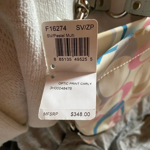 Coach Carly Signature Optic Hobo Bag jacquard fabric silver leather trim/chain - Picture 10 of 16